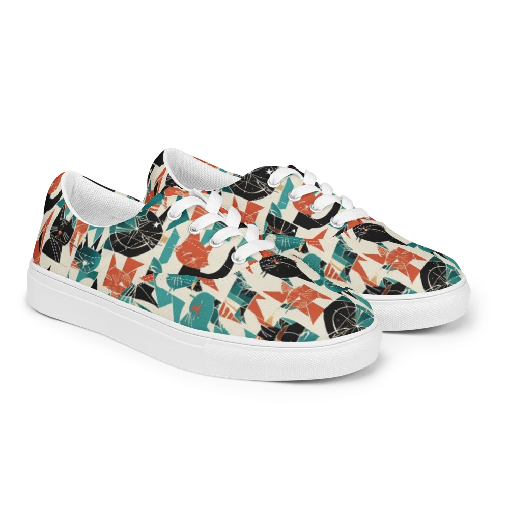Cathedral Cats on Men's Lace-Up Canvas Shoes — Right Front