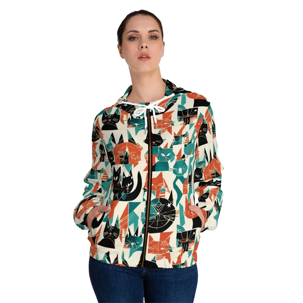 Cathedral Cats on Women's Full-Zip Hoodie — Front On Person