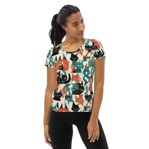 Cathedral Cats on a Women's Athletic T-Shirt