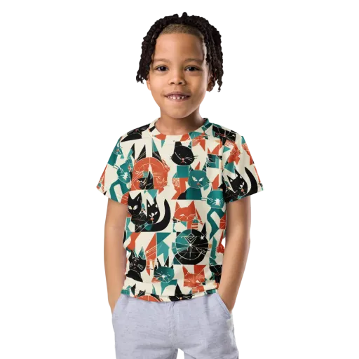 Cathedral Cats on a Kids Crew Neck T-Shirt
