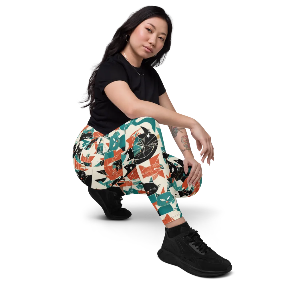 Cathedral Cats on Leggings with Pockets — Right Front