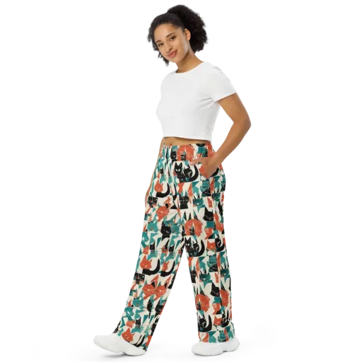 Cathedral Cats on a Wide-Leg Pants