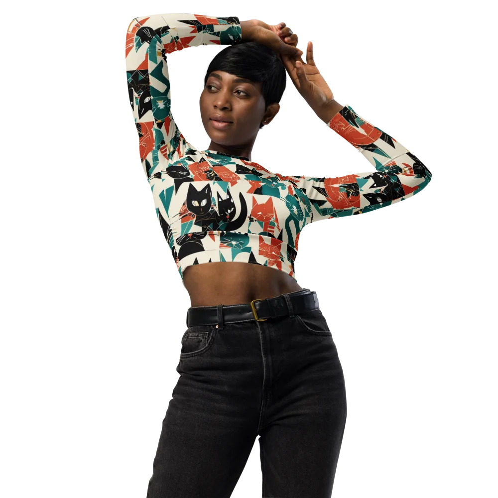 Cathedral Cats on Long Sleeve Crop Top — Front