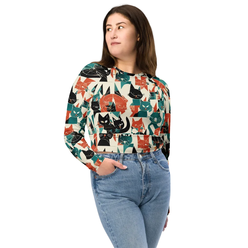 Cathedral Cats on Long Sleeve Crop Top — Front