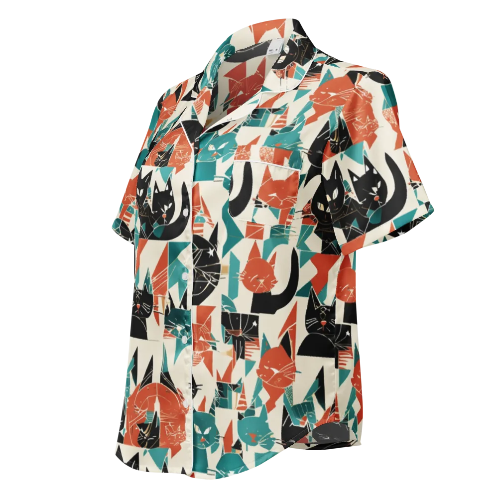 Cathedral Cats on Women's Short Sleeve Pajama Top — Left Front