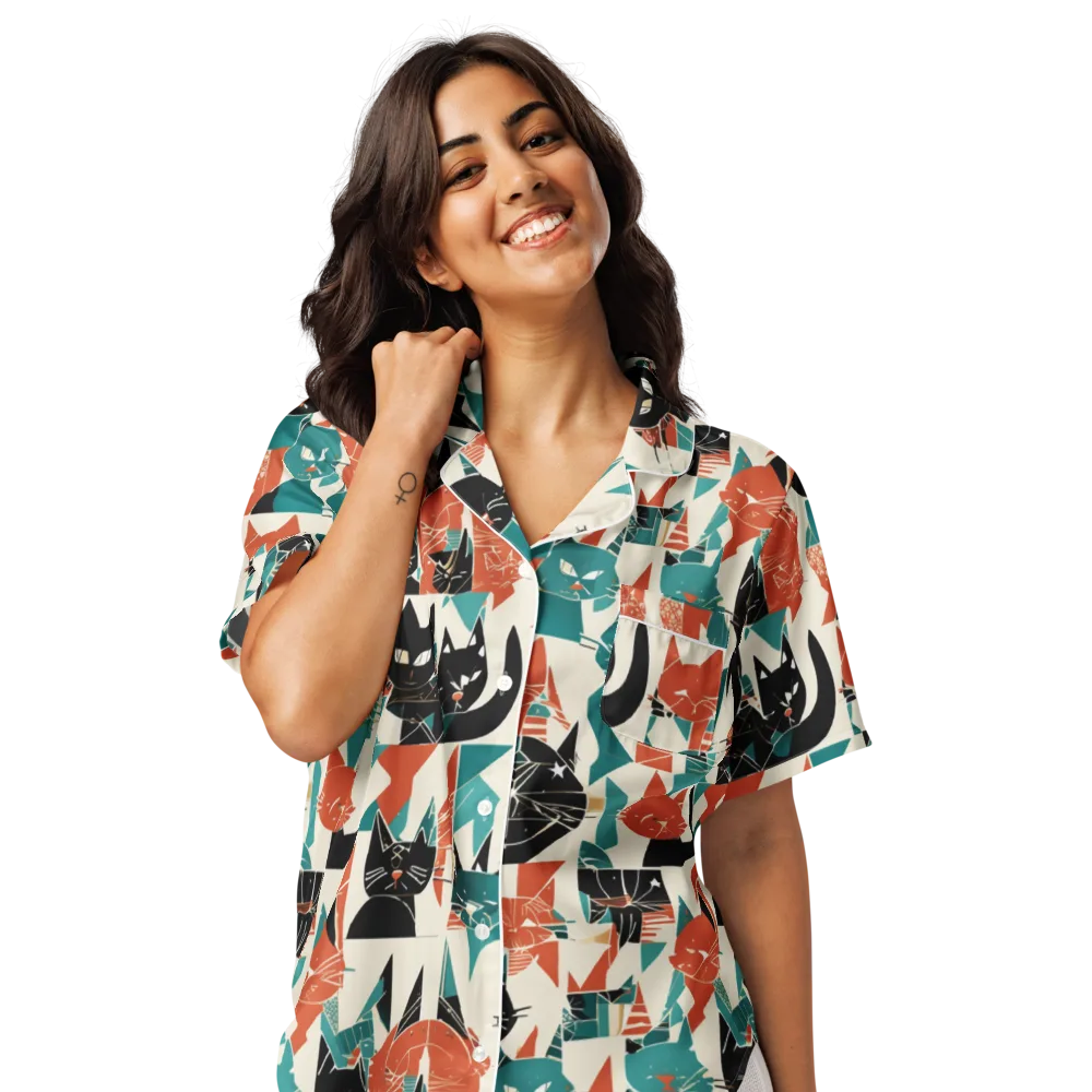 Cathedral Cats on Women's Short Sleeve Pajama Top — Front