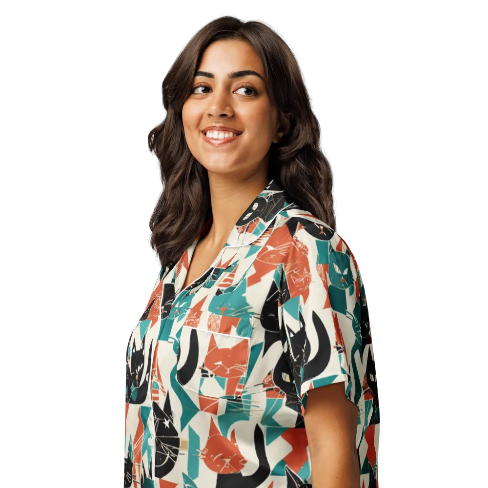 Cathedral Cats on Women's Short Sleeve Pajama Top — Left Front