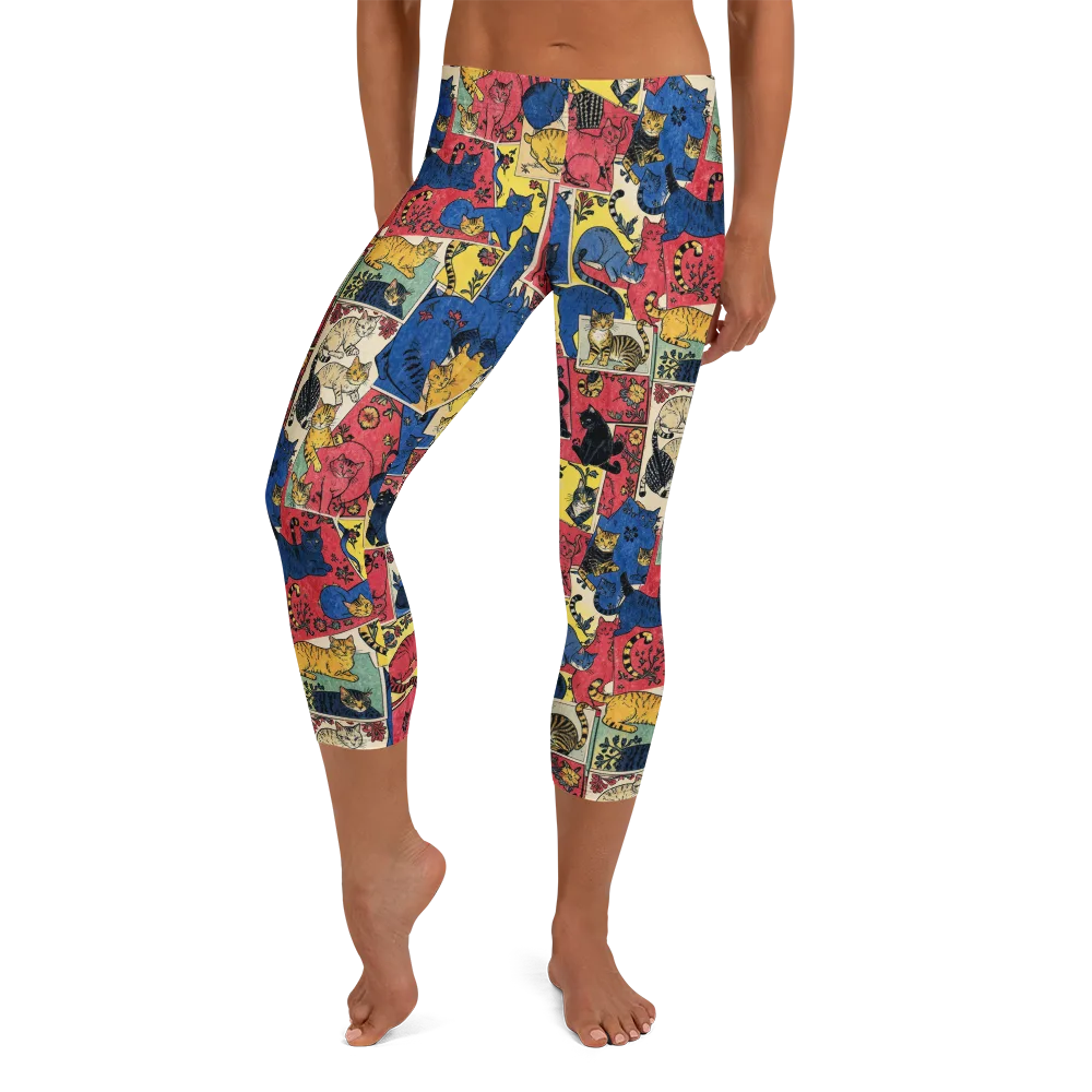 Midnight Cat Almanac on Capri Leggings — Front