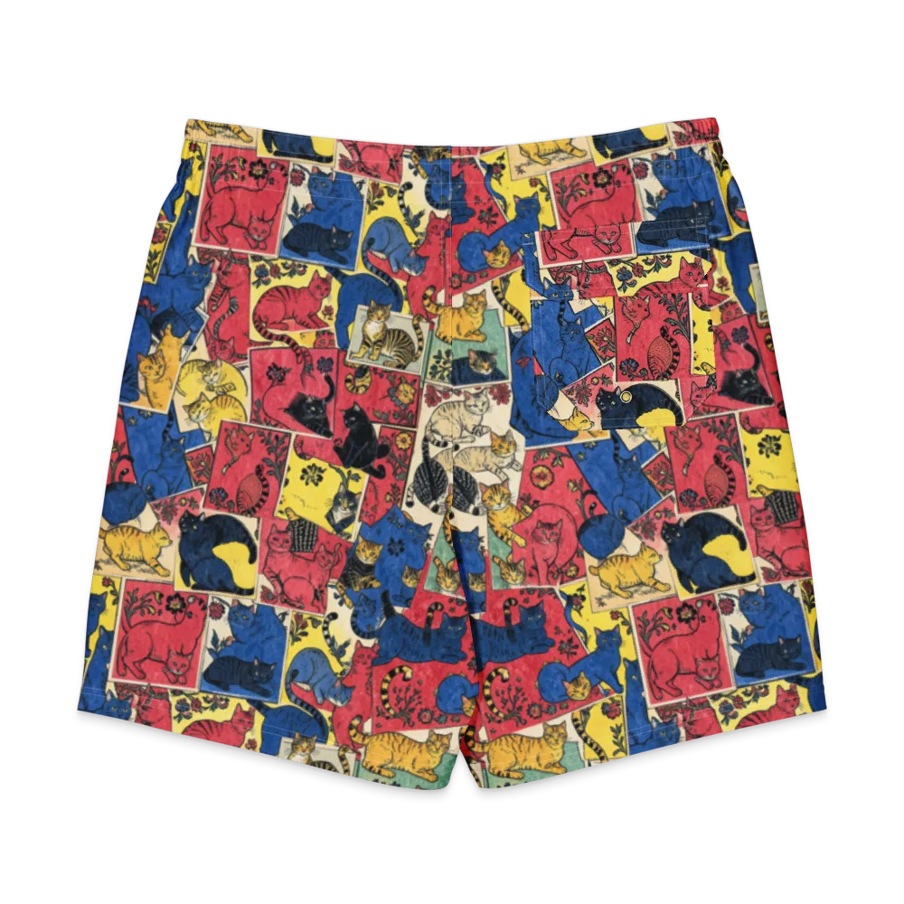 Midnight Cat Almanac on Men's Board Shorts — Back