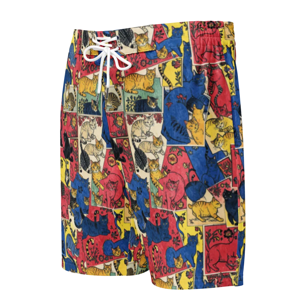 Midnight Cat Almanac on Men's Board Shorts — Front