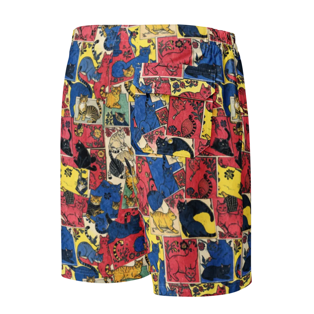 Midnight Cat Almanac on Men's Board Shorts — Back