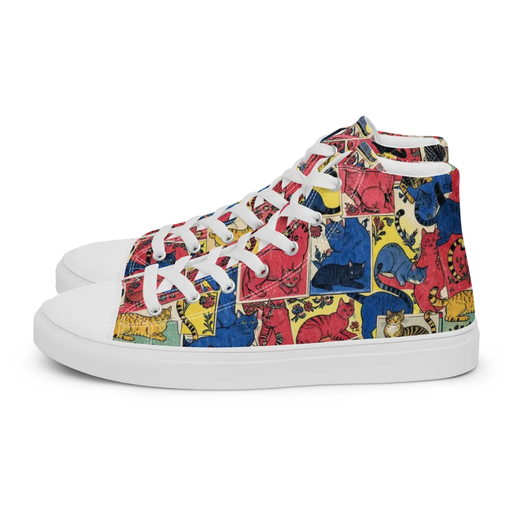 Midnight Cat Almanac on Men's High Top Canvas Shoes — Left