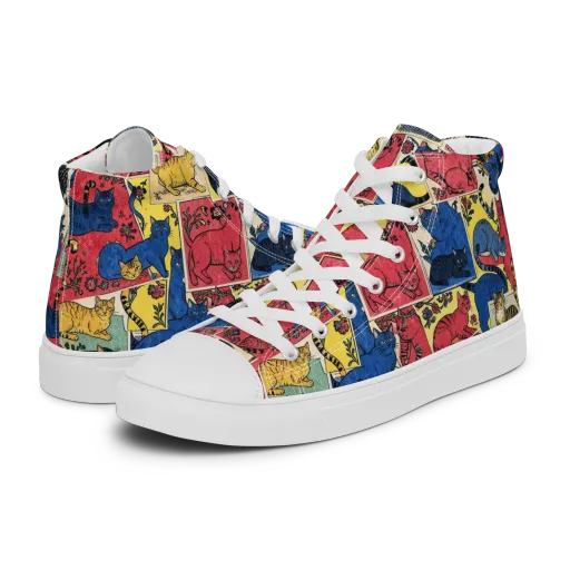 Midnight Cat Almanac on a Men's High Top Canvas Shoes