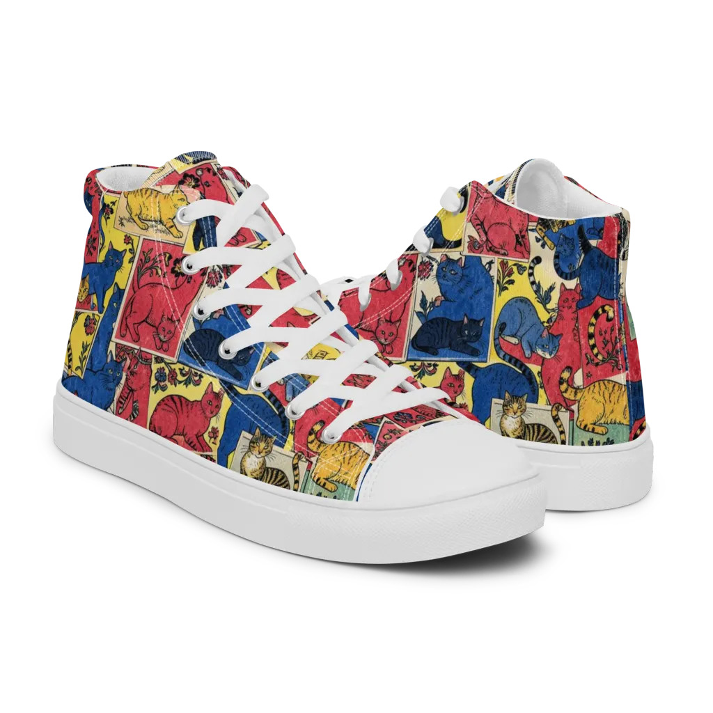 Midnight Cat Almanac on Men's High Top Canvas Shoes — Right