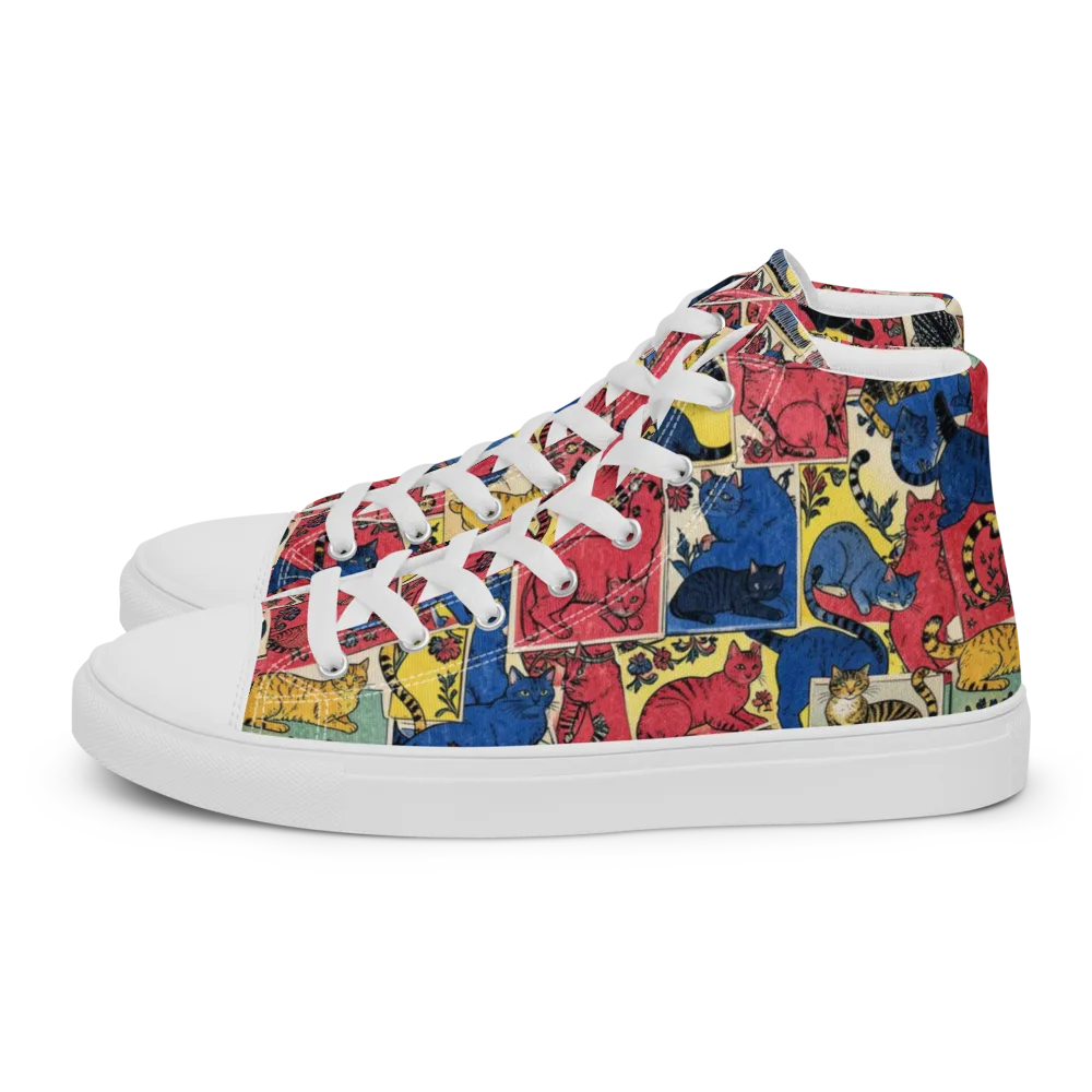 Midnight Cat Almanac on Women's High Top Canvas Shoes — Left