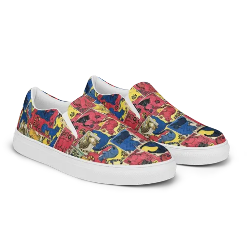 Midnight Cat Almanac on a Men's Slip-On Canvas Shoes