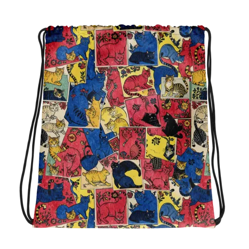 Midnight Cat Almanac on a Drawstring Bag