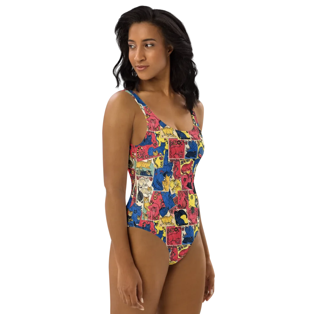 Midnight Cat Almanac on One-Piece Swimsuit — Right
