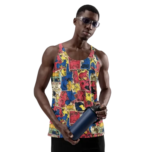 Midnight Cat Almanac on a Men's Tank Top