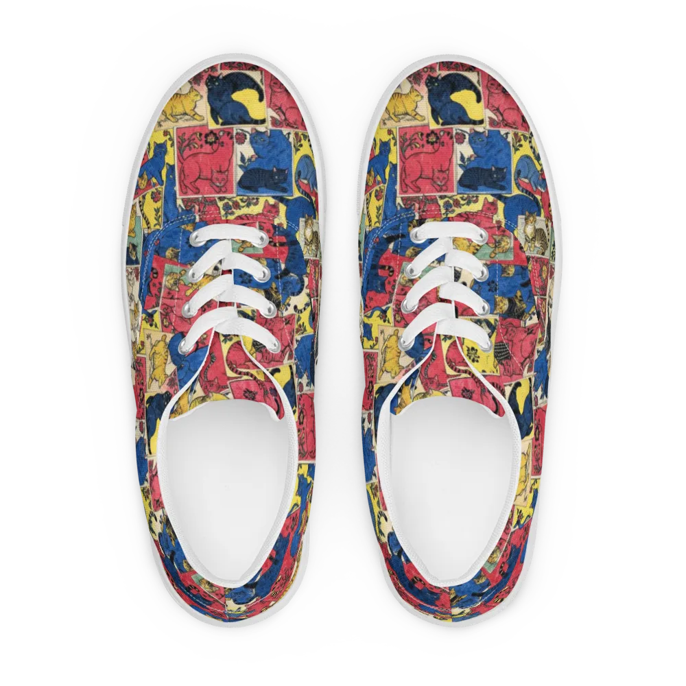 Midnight Cat Almanac on Men's Lace-Up Canvas Shoes — Front