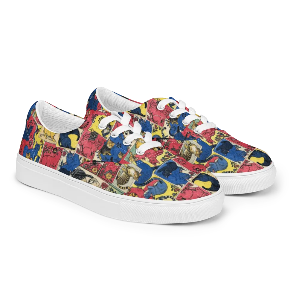 Midnight Cat Almanac on Men's Lace-Up Canvas Shoes — Right Front