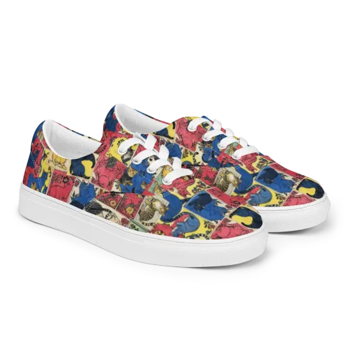 Midnight Cat Almanac on a Men's Lace-Up Canvas Shoes