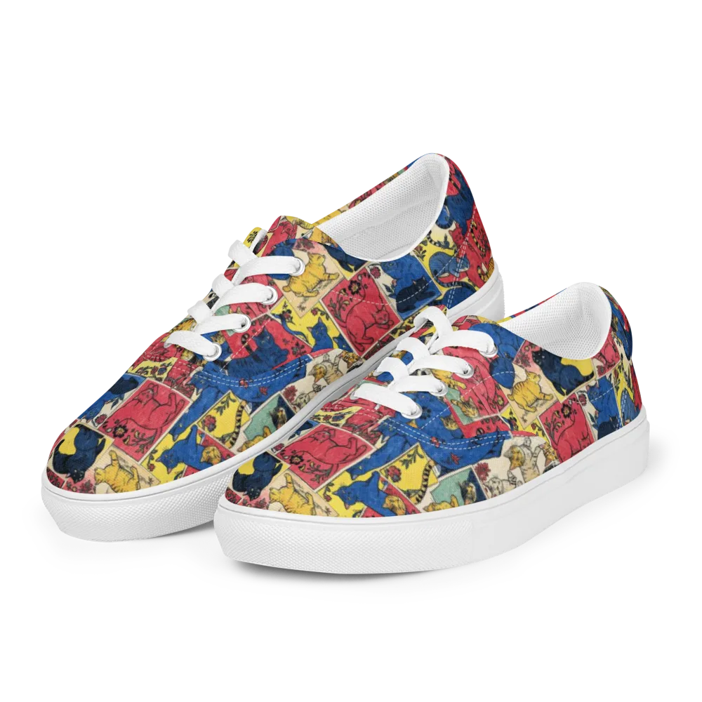 Midnight Cat Almanac on Men's Lace-Up Canvas Shoes — Left Front