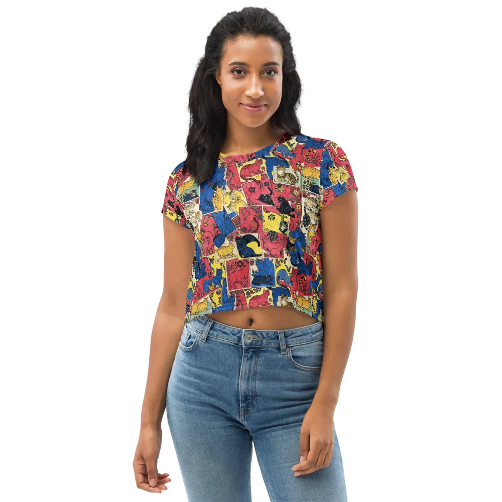 Midnight Cat Almanac on Crop Tee — Front