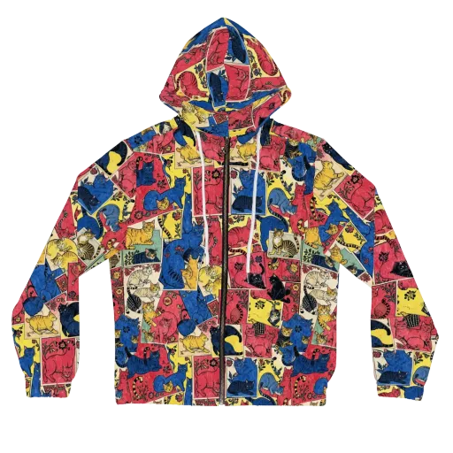 Midnight Cat Almanac on a Women's Full-Zip Hoodie