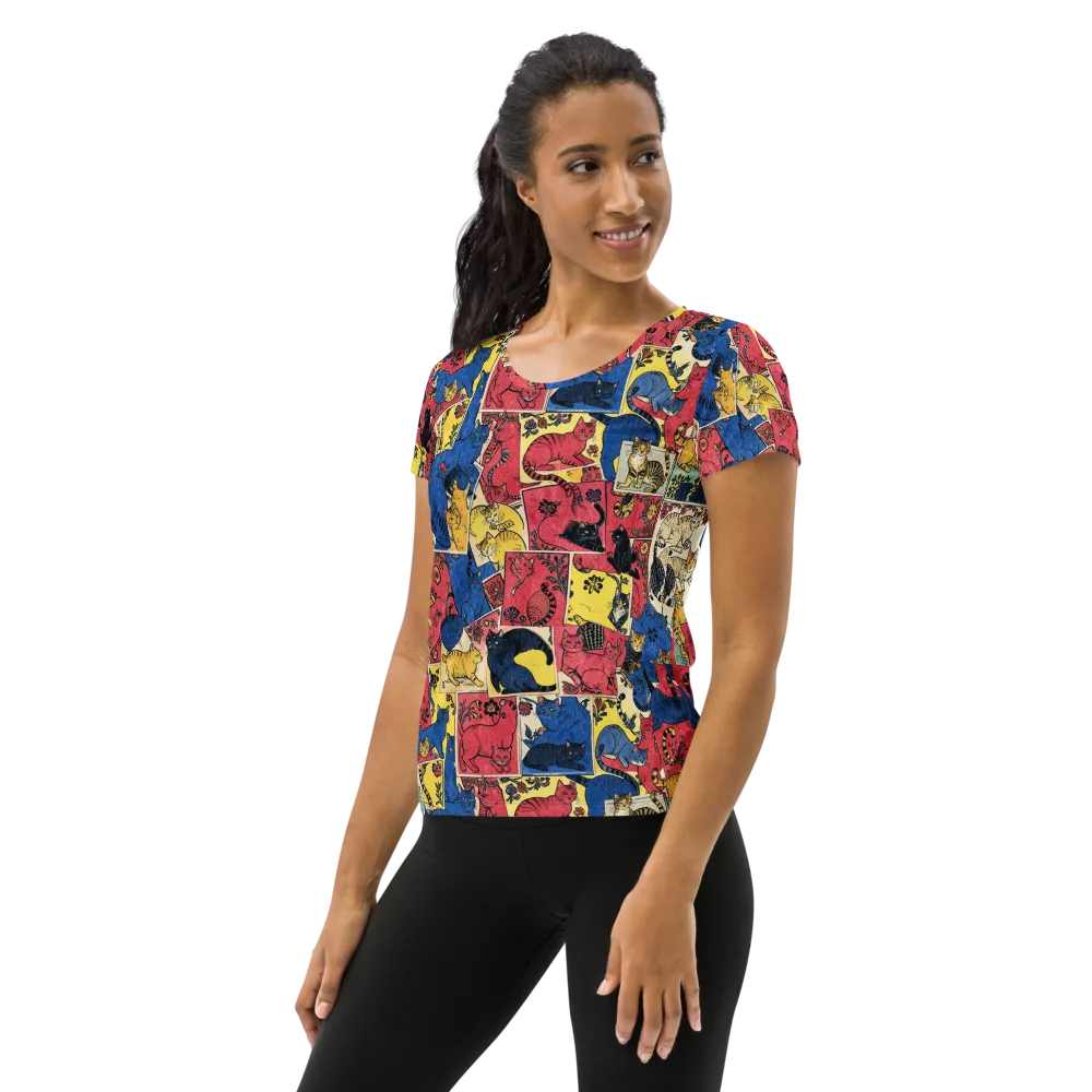 Midnight Cat Almanac on Women's Athletic T-Shirt — Left