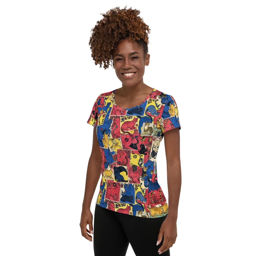 Midnight Cat Almanac on Women's Athletic T-Shirt — Left