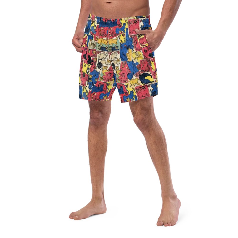 Midnight Cat Almanac on Swim Trunks — Left Front