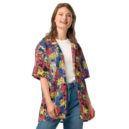 Midnight Cat Almanac on a Button Shirt
