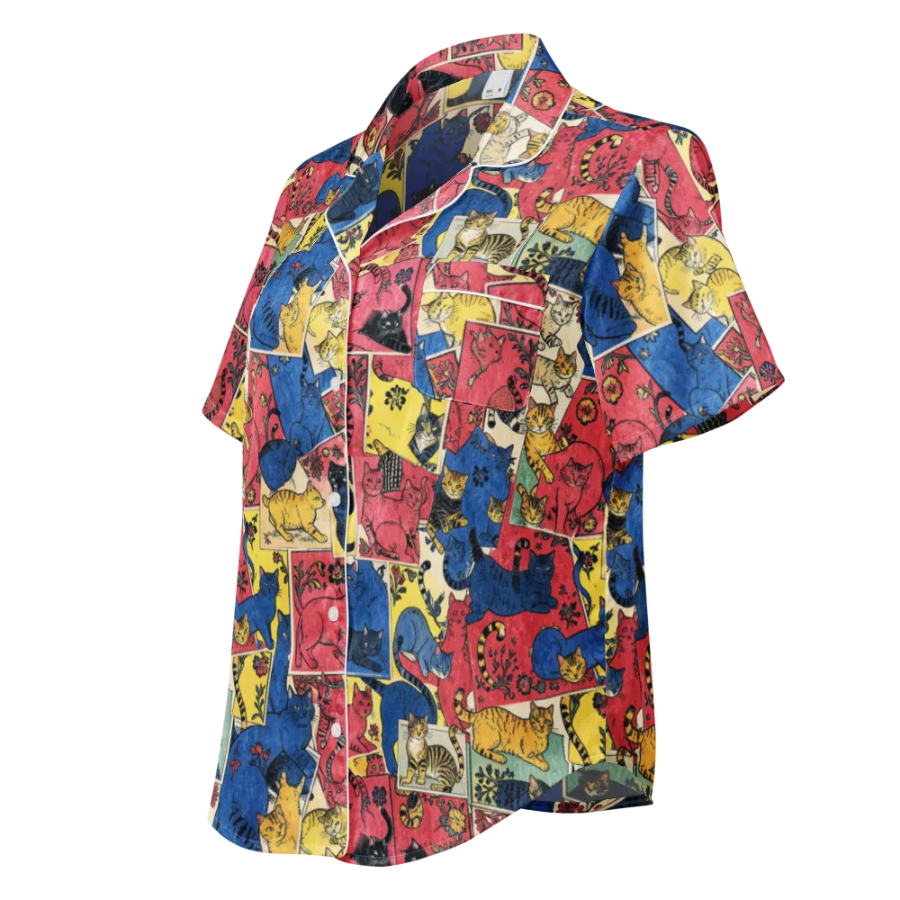 Midnight Cat Almanac on Women's Short Sleeve Pajama Top — Left Front