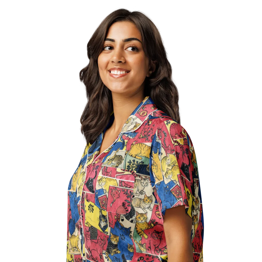 Midnight Cat Almanac on Women's Short Sleeve Pajama Top — Left Front