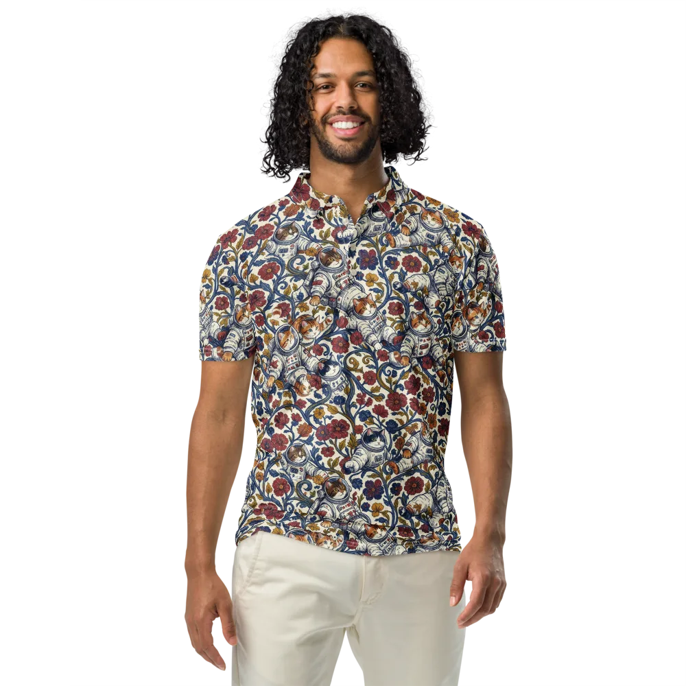 Cosmic Cat Garden on Men's Slim Fit Polo Shirt — Front