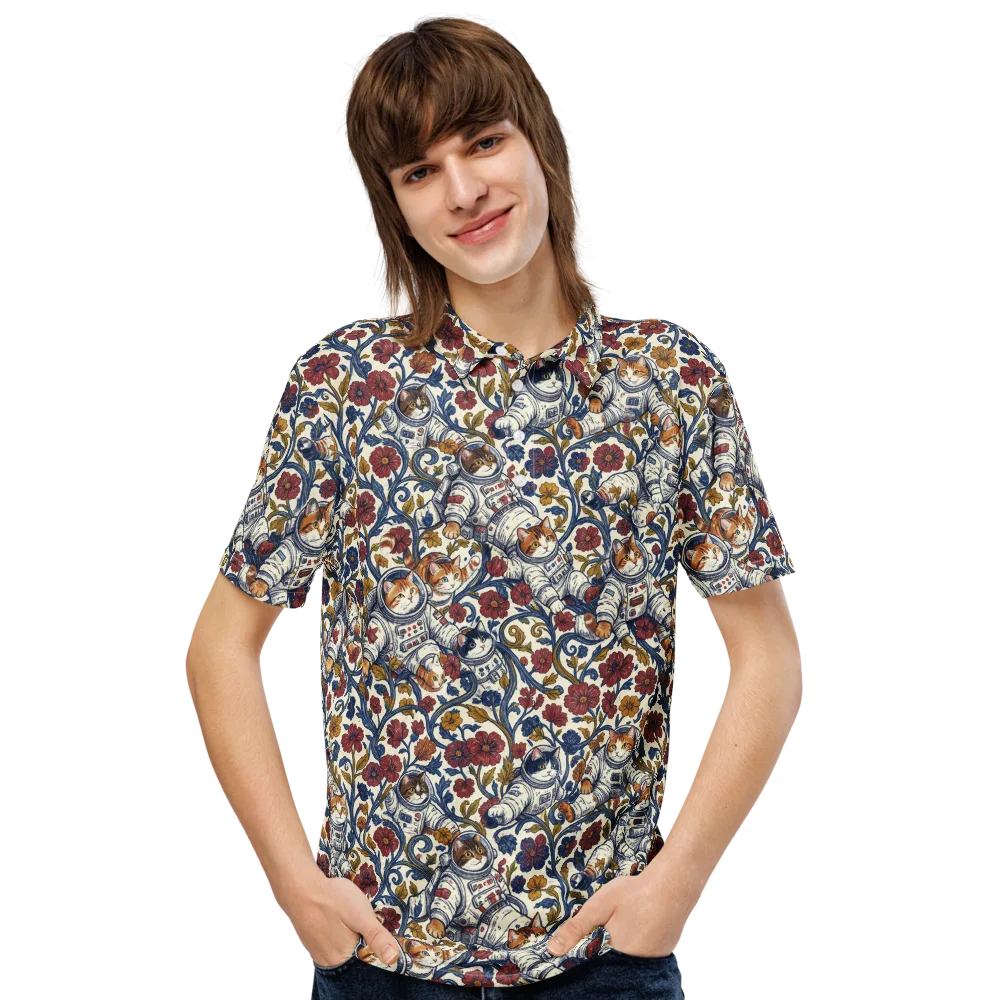 Cosmic Cat Garden on Men's Slim Fit Polo Shirt — Front