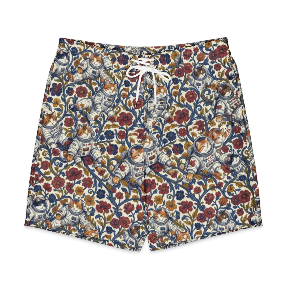 Cosmic Cat Garden on Men's Board Shorts — Front