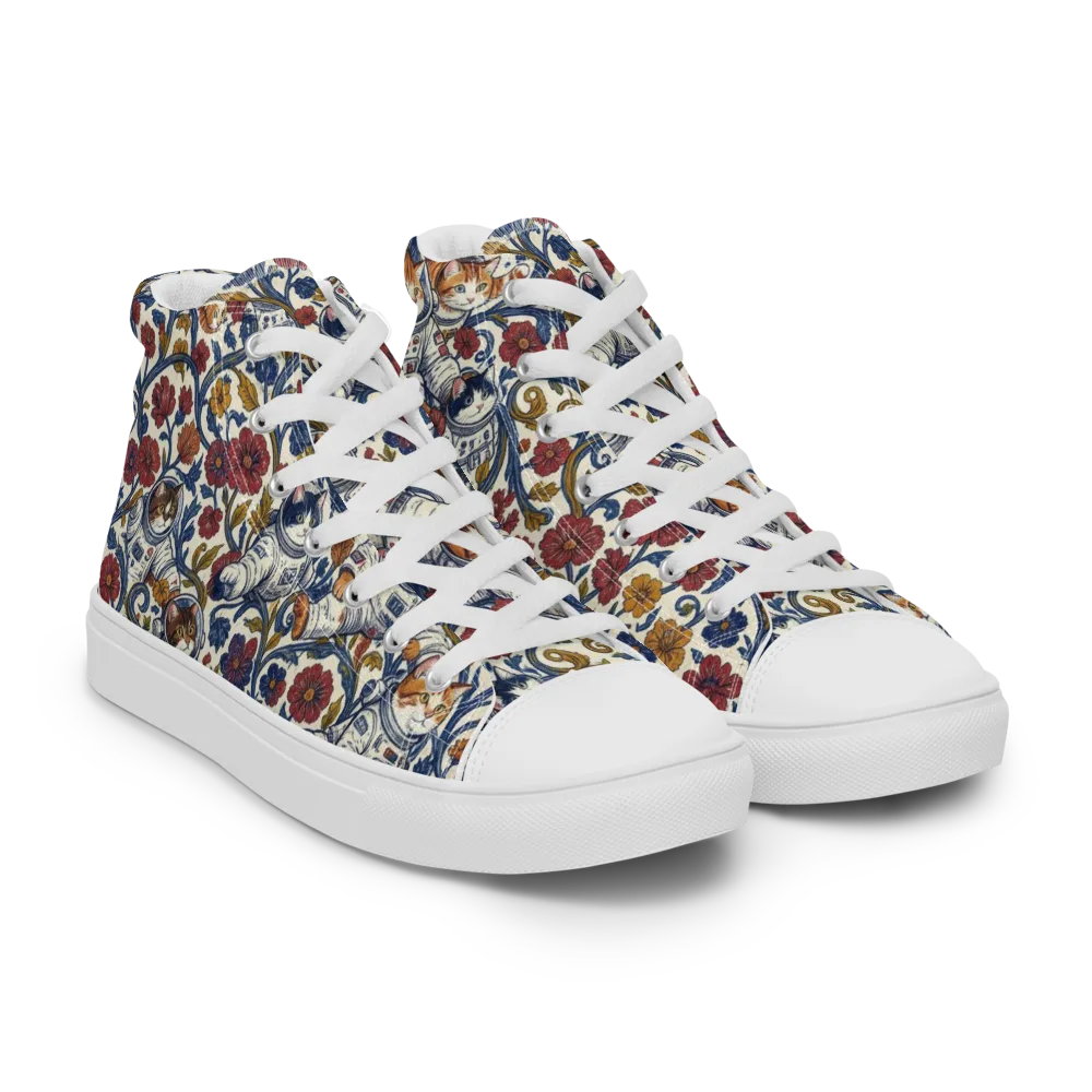 Cosmic Cat Garden on Men's High Top Canvas Shoes — Right Front