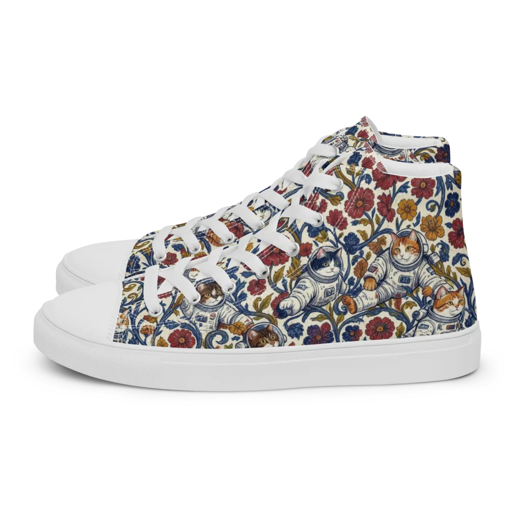 Cosmic Cat Garden on Men's High Top Canvas Shoes — Left