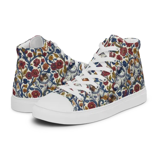 Cosmic Cat Garden on a Men's High Top Canvas Shoes