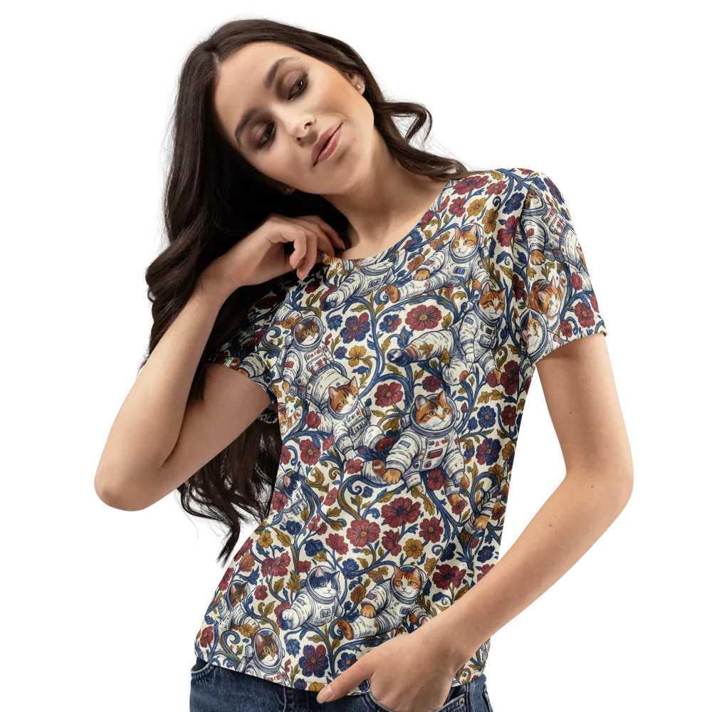 Cosmic Cat Garden on Women's Crew Neck T-Shirt — Left Front