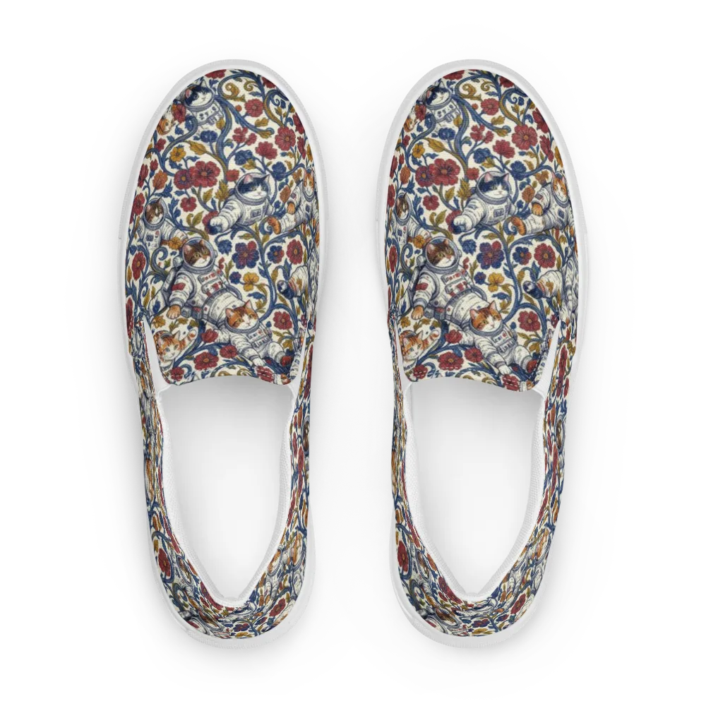 Cosmic Cat Garden on Men's Slip-On Canvas Shoes — Front
