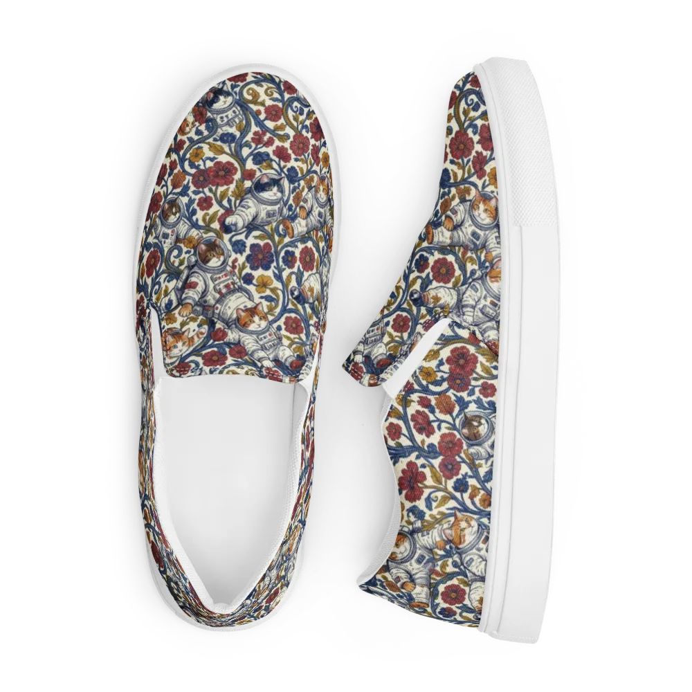 Cosmic Cat Garden on Men's Slip-On Canvas Shoes — Front