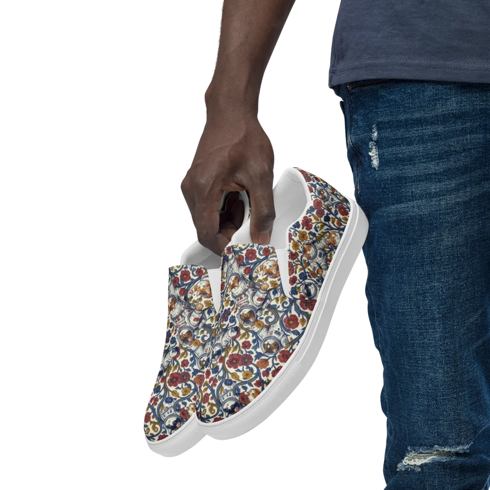 Cosmic Cat Garden on Men's Slip-On Canvas Shoes — Left Front
