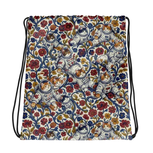 Cosmic Cat Garden on a Drawstring Bag