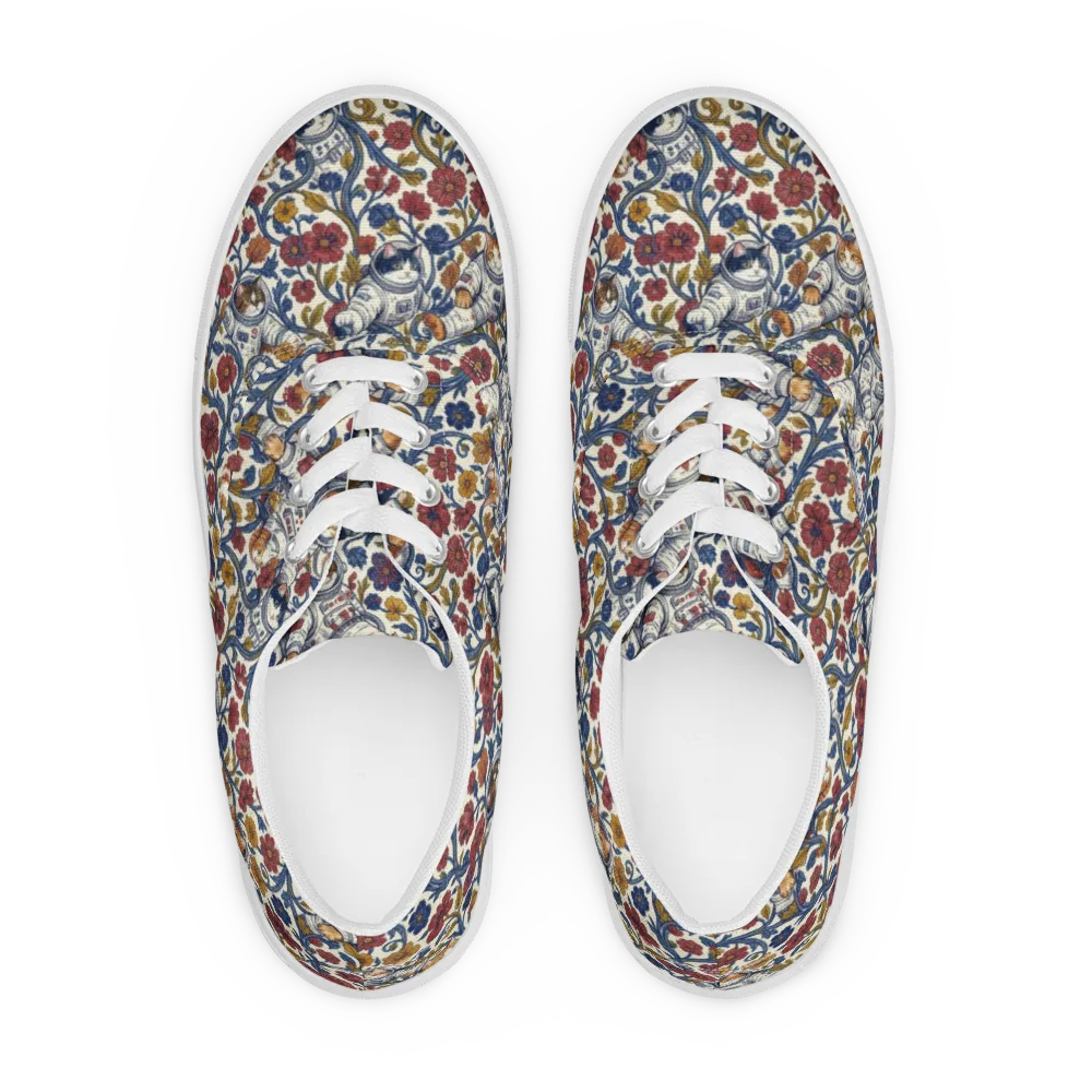 Cosmic Cat Garden on Men's Lace-Up Canvas Shoes — Front
