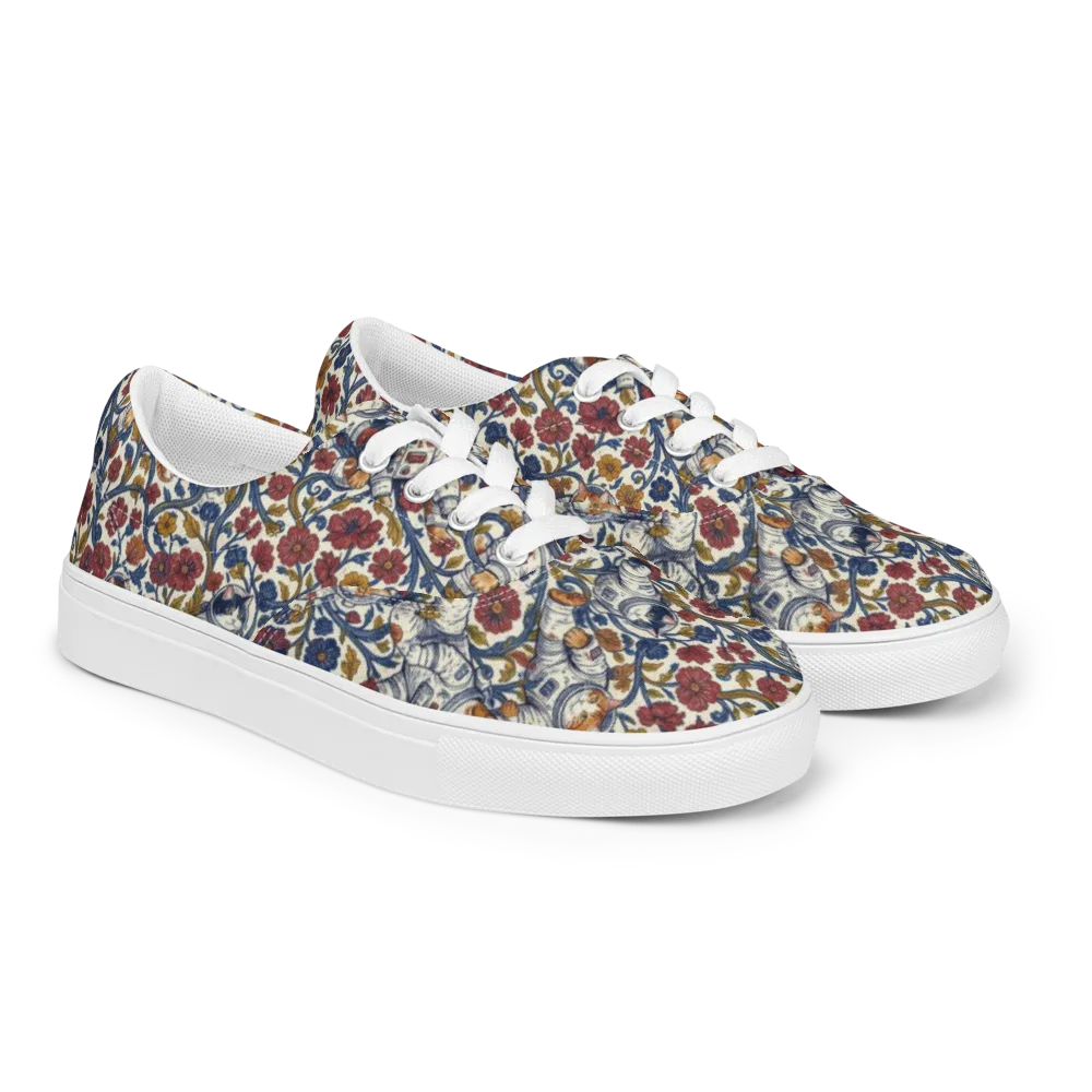 Cosmic Cat Garden on Men's Lace-Up Canvas Shoes — Right Front