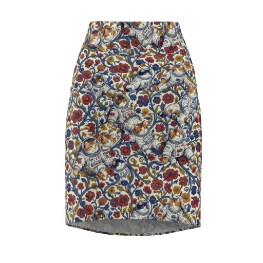 Cosmic Cat Garden on a Pencil Skirt