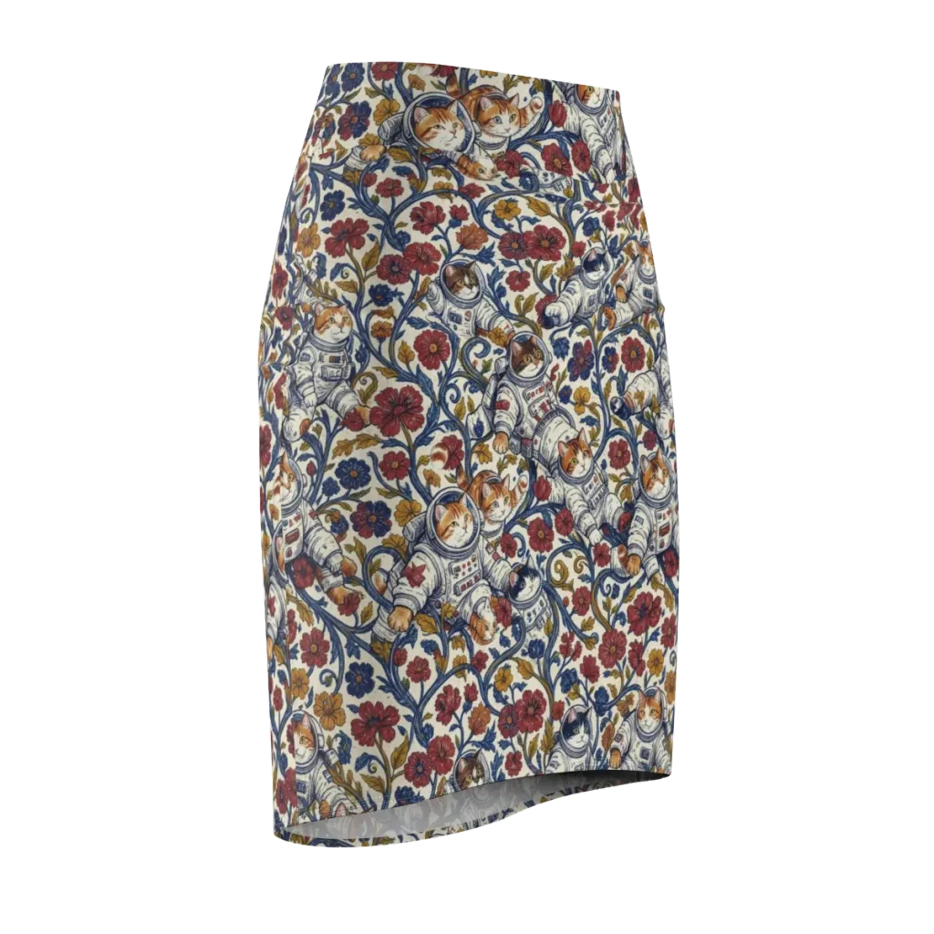 Cosmic Cat Garden on Pencil Skirt — Front Side